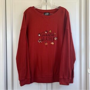 Womens Waffle Weave Thermal Shirt With Embroidered Sweater Weather Size XXL